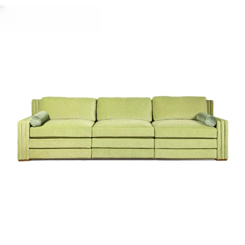 Rustic velvet straight row sofa, three-person old money wind living room sofa