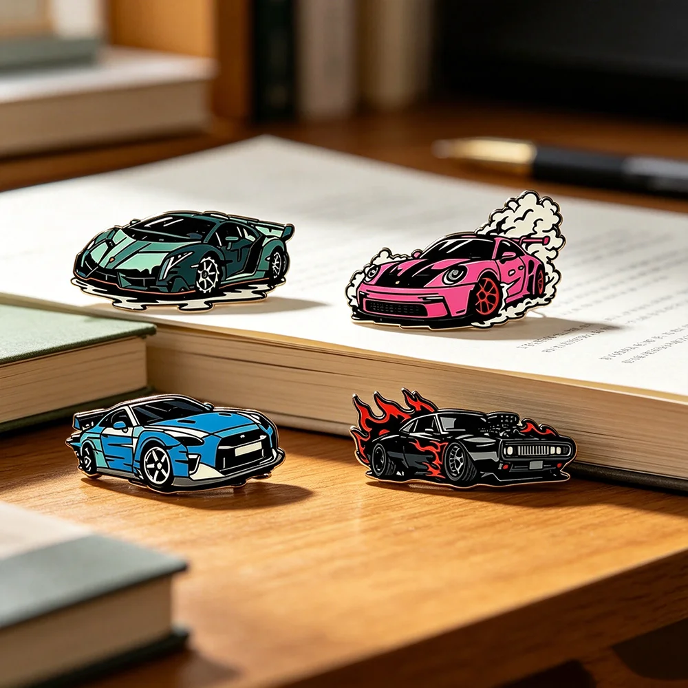 4/8pcs Fast & Furious Style Racing Car Enamel Pins Set Sports Car Lapel Pins Classic Movie Vehicle Brooches for Backpack