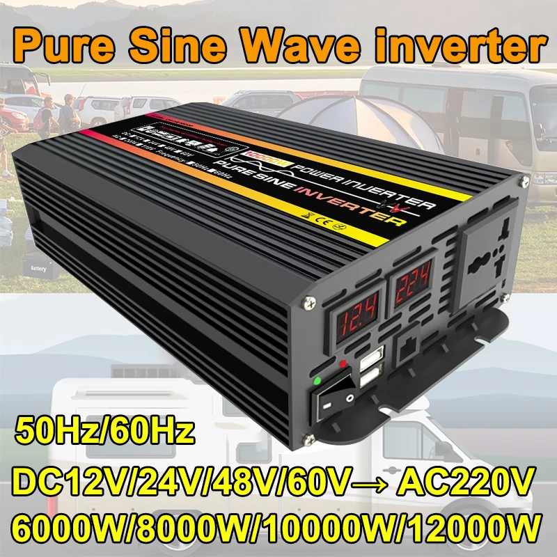 

10000W /12000W Pure Sine Wave Inverter DC12V 24V 48V To 220V 50/60Hz Power Inverter Car Inverter for Solar System Home Outdoor