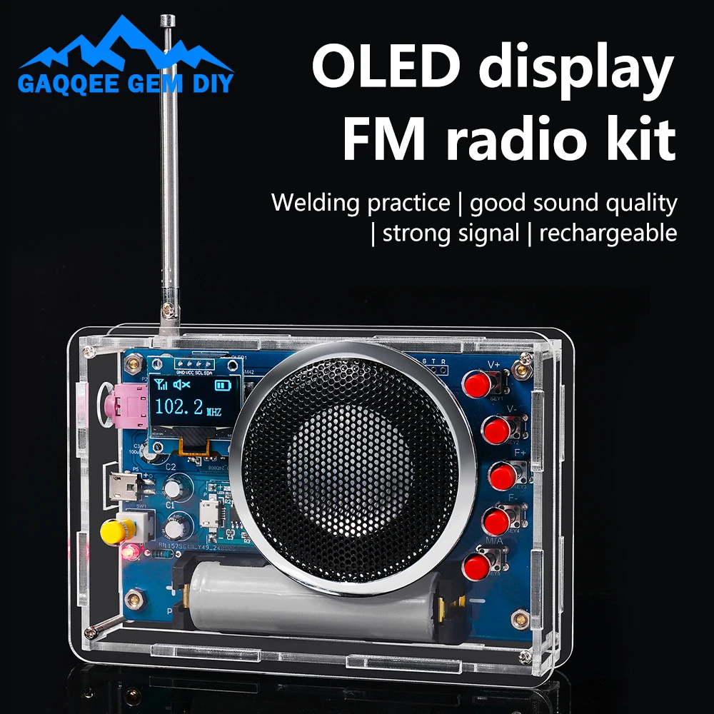 FM Radio DIY Kit RDA5807 Radio Module 87-108MHz Adjustable Frequency with OLED Display Multifunction Radio DIY