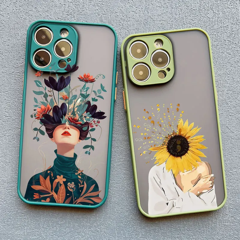 

Oil Painting Flower Girl Phone Case For iPhone 16 15 12 11 13 14 Pro Max Mini X XS XR 15 14 8 Plus Shockproof Translucent Covers