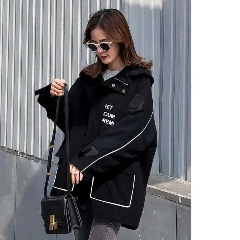 Cargo Coat Female Korean Version Loose 2023 Early Autumn Fashion All Match Sen Trench Coat Students fat MM Solid Color Commute