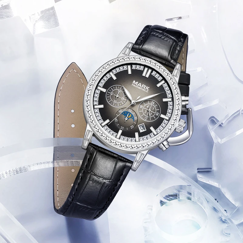 Mark Fairwhale Men's Fashion Quartz Watch Waterproof Leather Strap Multi-Functional Golf Sports Top Rated for Active Men