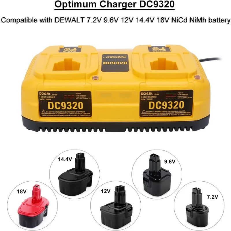 7.2V-18V Dual Battery Charger DC9320 for Dewalt 7.2V-18V NiCad NiMh Pod Style XRP Battery DC9099 DW9099  DW9072 DW9062