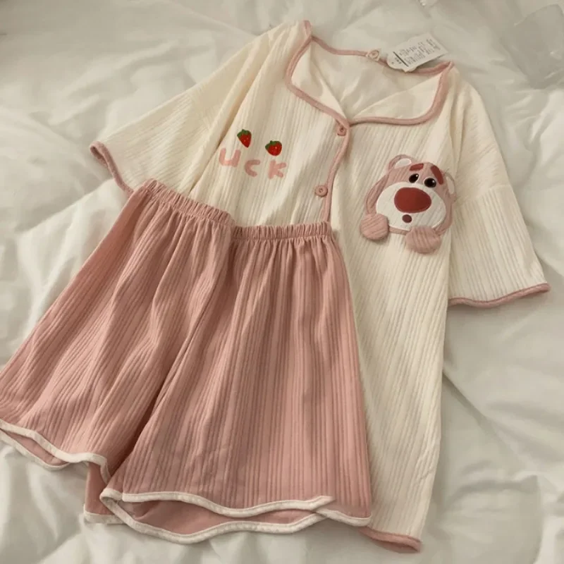 Sanrio Kuromi Pochacco-Conjunto de pijamas para mujer, ropa de dormir holgada de manga corta, pantalón corto, ropa de casa de dibujos animados, regalo