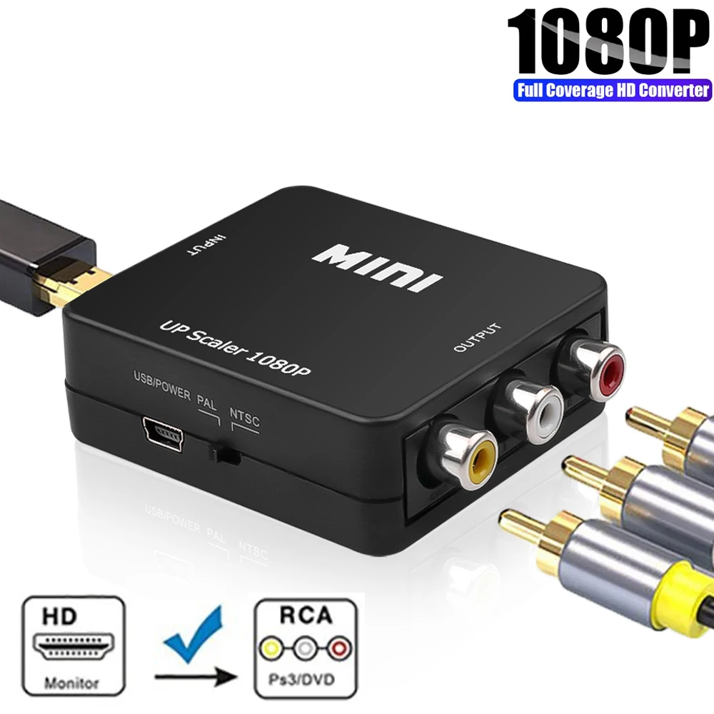 Konwerter HDMI na RCA 1080P HDMI na konwerter AV Adapter HDMI kompozytowy konwerter wideo przełącznik HDMI podpórka NTSC PAL HDMI2AV