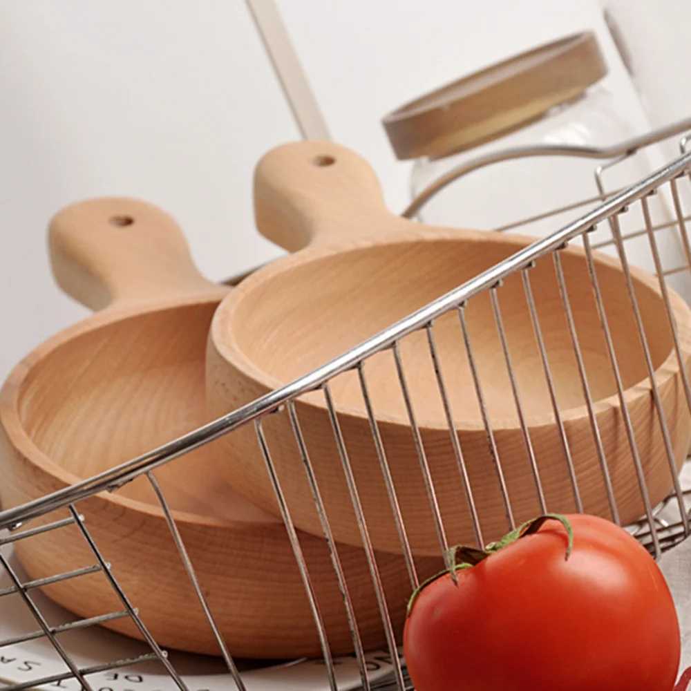 木製シングルハンドルボウル家庭用キムチボウルフルーツサラダボウルウォータースクープキッチンクッキングアクセサリー