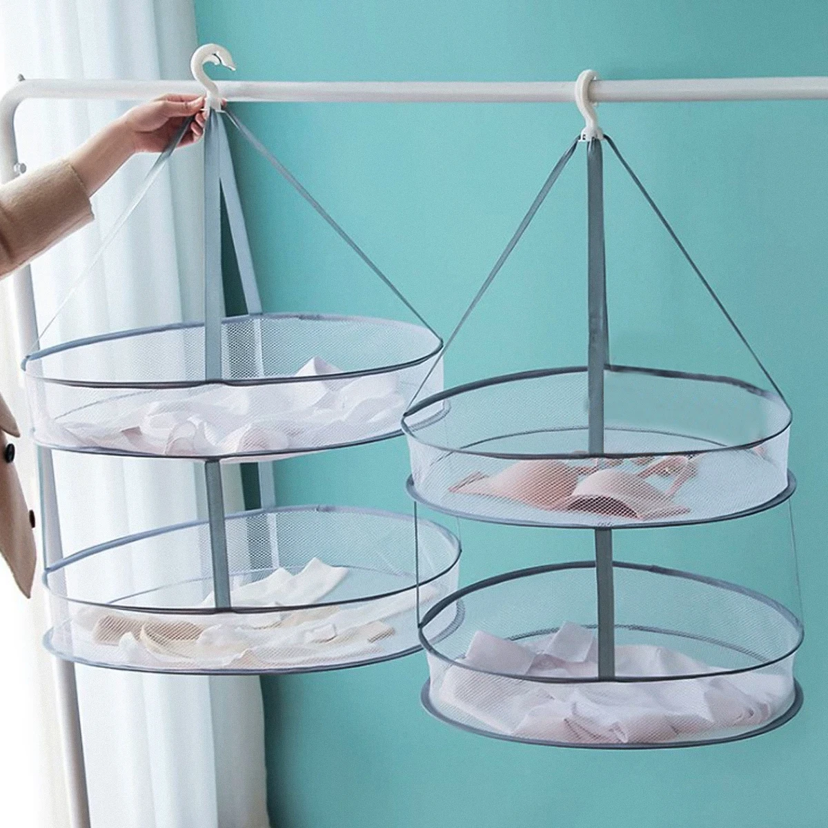 

2Pcs Clothes Drying Hangers Socks Basket Tuck Net Storage Hanging Tools for Closet Organization Wrinkle Free