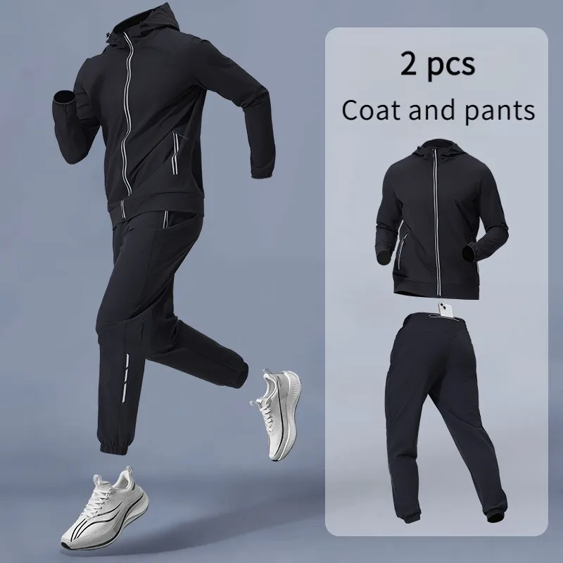Men's Sportswear Set with Hood Training Gear Breathable Jacket And Pants Fitness Outfit for Comfortable Exercise Clothing image 4