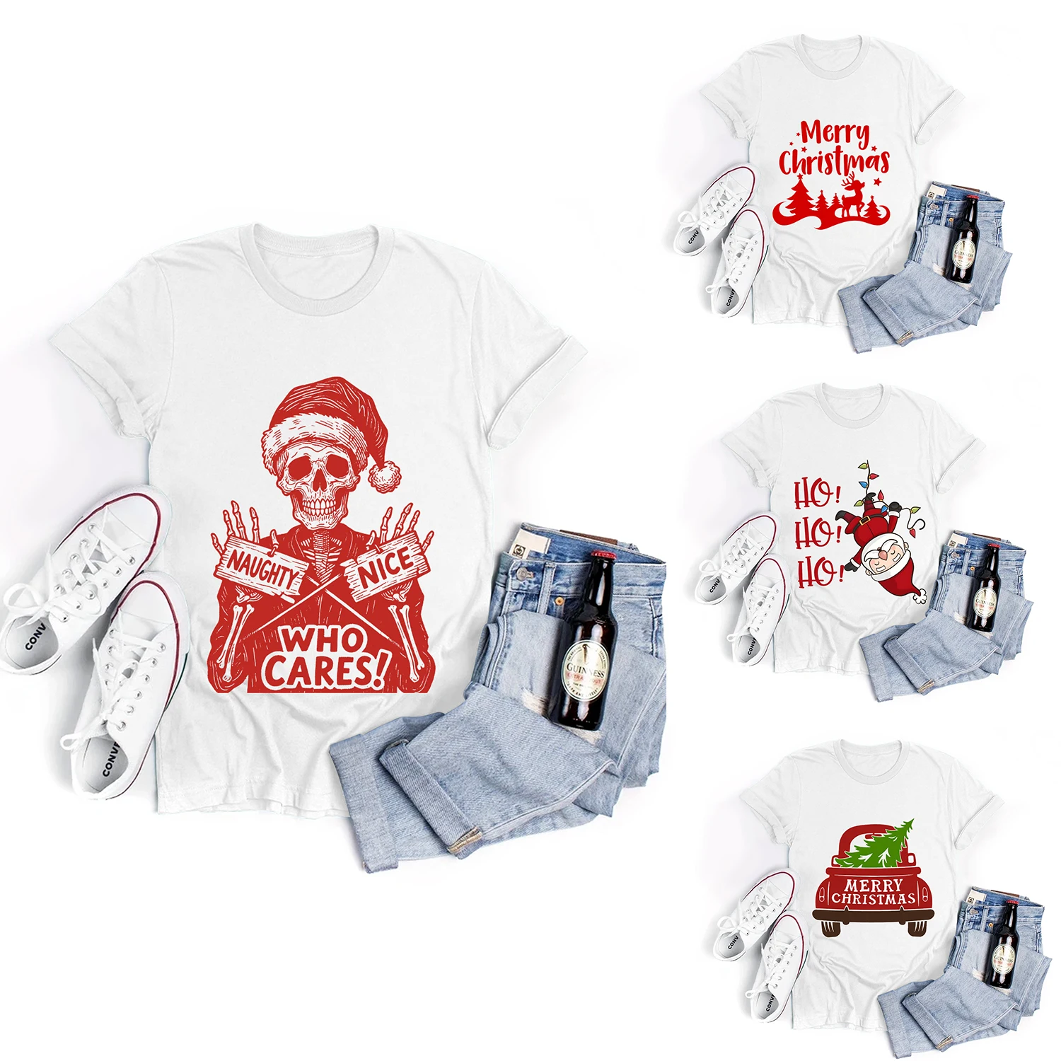 

White Halloween Women's Clothing Summer T-Shirt Christmas Shirt Tees Fashion Printed Pattern T-Shirt Short Sleeve Tops
