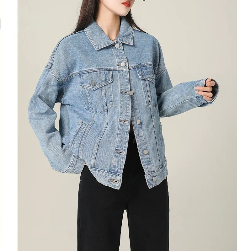 

2022 Spring Autumn Jacket Women Vintage Kpop Denim Jacket New Fashion Casual Versatile Slim Fit Short Coat Clothes