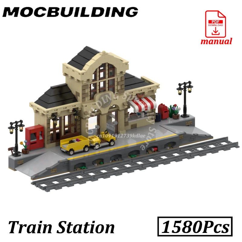 駅レンガ都市ストリートビューモデル中央駅鉄道アクセサリー MOC ビルディングブロックおもちゃ建設ギフト