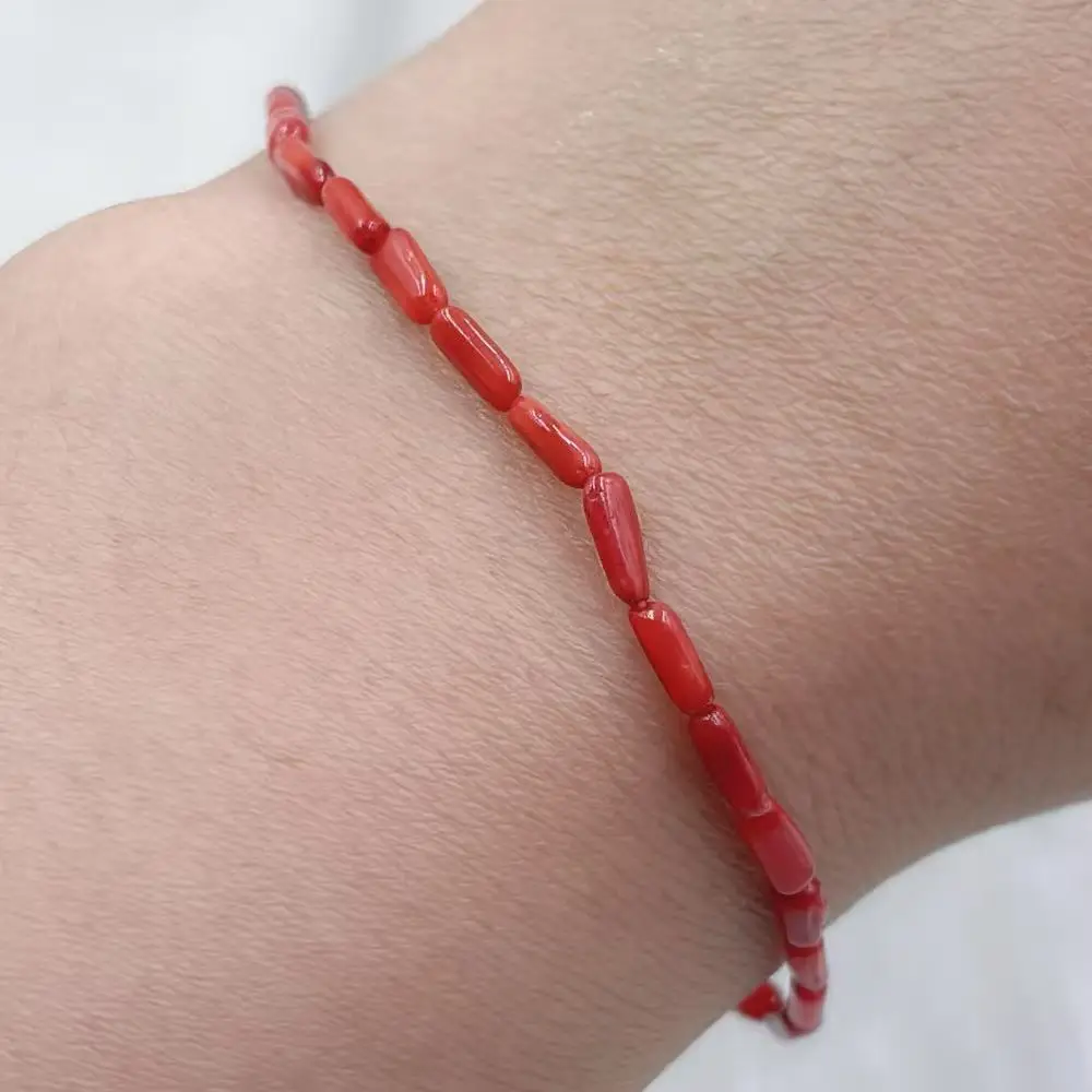 Multi Layers Vintage Red Natural Sea Bamboo Coral Woman Jewelry Wrap Elastic Bracelet 7-9inch