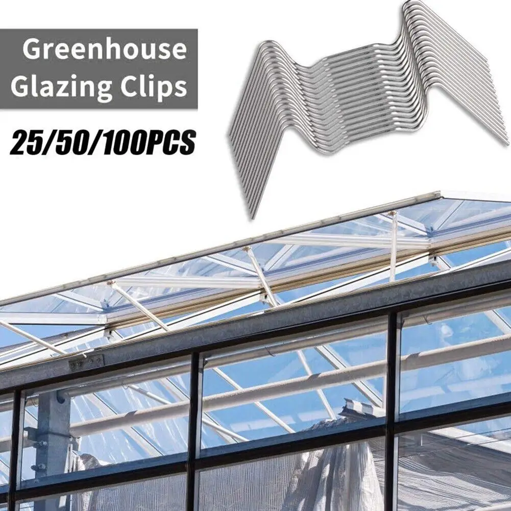 25/50/100pcs Greenhouse Glazing Clips Glass Retaining Clip Rustproof Greenhouses Frames Windshield Fixing Accessories