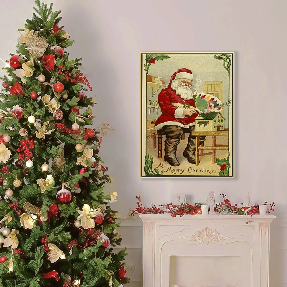 13 Christmas Eve Santa Claus Happy Country Home Art Silk Cloth Wall Print Poster Home Deco Modern Style Festival Gift