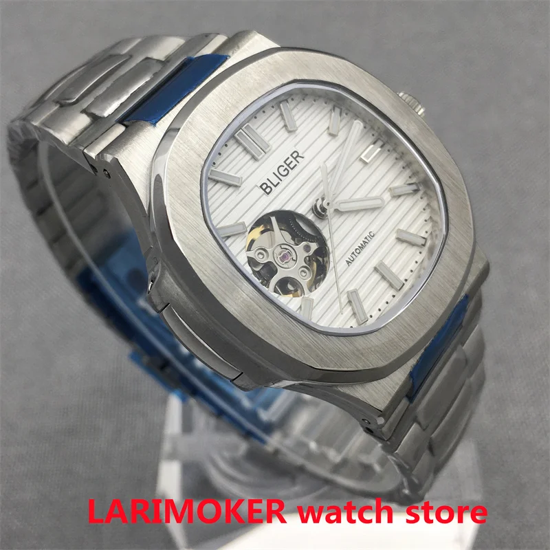 Jam Tangan Pria 40mm Fashion Square Case NH38 Automatic Movement Biru Coklat Putih Hijau Kaca Safir Tali Baja Tahan Karat