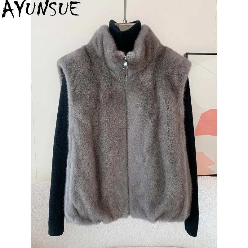 

AYUNSUE Purple Label: Стильный жилет из цельного меха норки без рукавов, роскошная меховая куртка для женщин, женская одежда, Fourrure