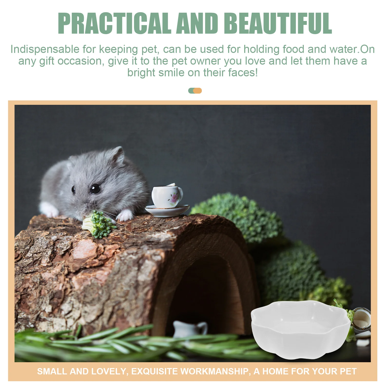 

2pcs Ceramic Pet Durable Small Animal Ceramic Chinchilla Bowl Feeder Hamster Dish Easy Wash Food Water Holder Toy Accessories