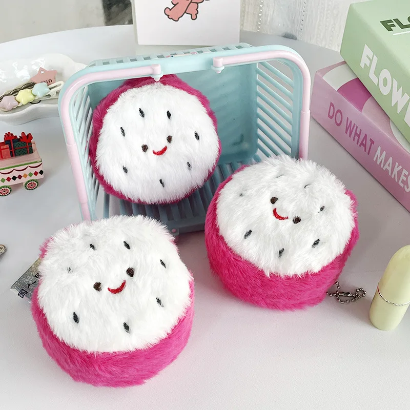 Cartoon Cute Dragon Fruit Shape Plush Coin Purse Children's Schoolbag Decoration Pendant Girls Earphone Bag Lipstick Storage Bag