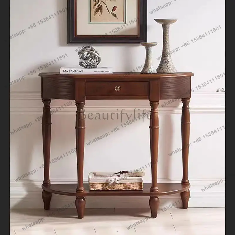 

American rural solid wood entrance platform light luxury home against the wall aisle decorative cabinet customization