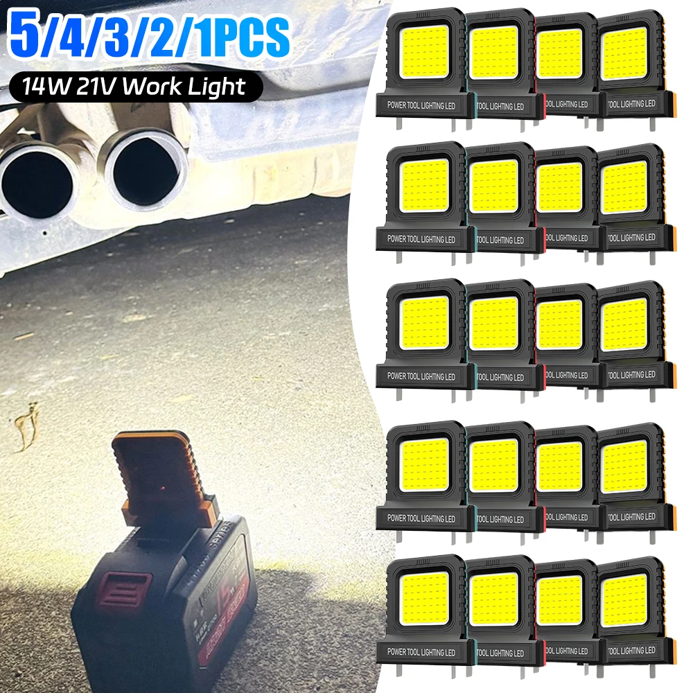 1-5PCS 21V Work Lamp Lights 14W LED Power Tool Parts For Makita For Milwaukee For Bosch For DeWALT For Parkside Lithium Battery
