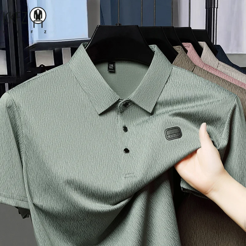Light Wrinkle Finish Textured Polo Shirt Cuff Embroidery Daily Errands Friend Meet Indoor Relax Casual Outfit