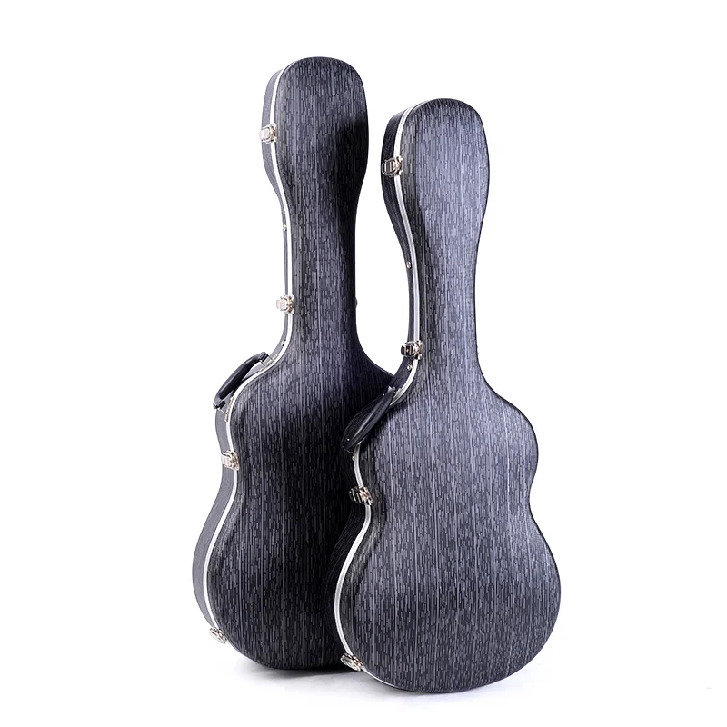 39/41 Inch Super Light ABS Guitar Hard Case Black White Line Pattern Custom Logo Supported For Wooden Guitar
