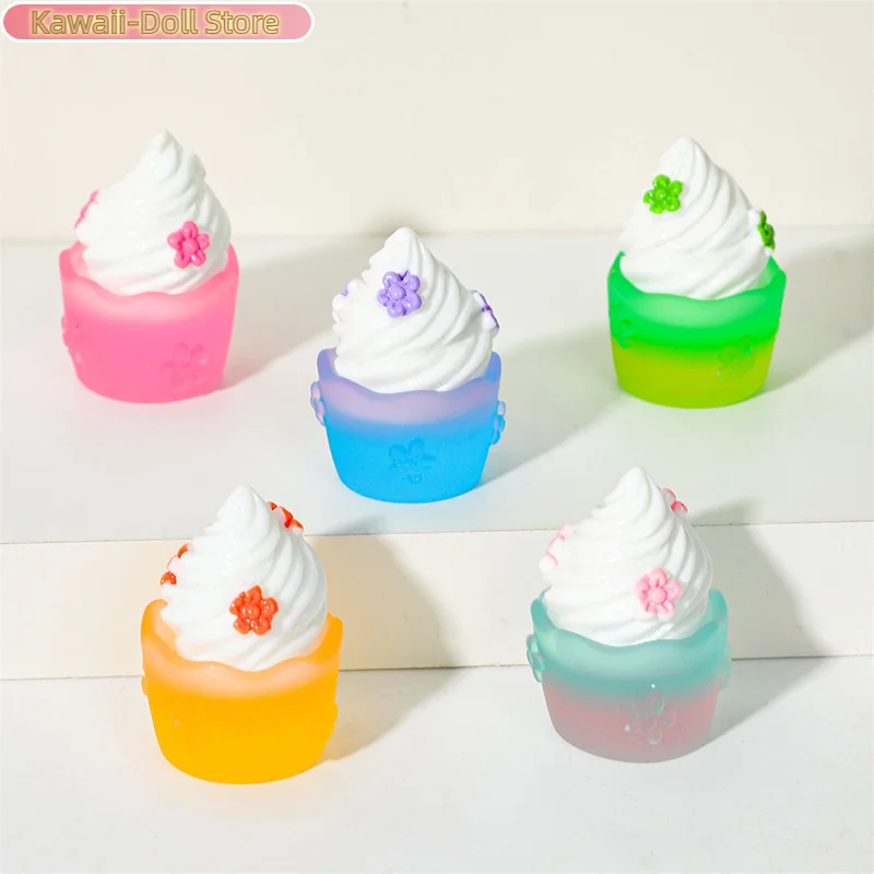 10Pcs/Set Mini Noctilucent Ice Cream Cups Miniature Model Pretend Play Mini Food Doll Accessories Fit Play House Toy Dollhouse