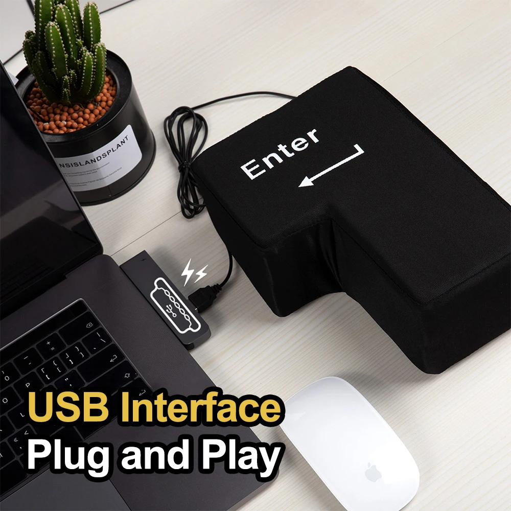 Extra Large 'Enter' Key Decompress Button Relieve Anti-Stress Enter Key USB Office Large Enter Key Reliever Cushion Soft Pillow