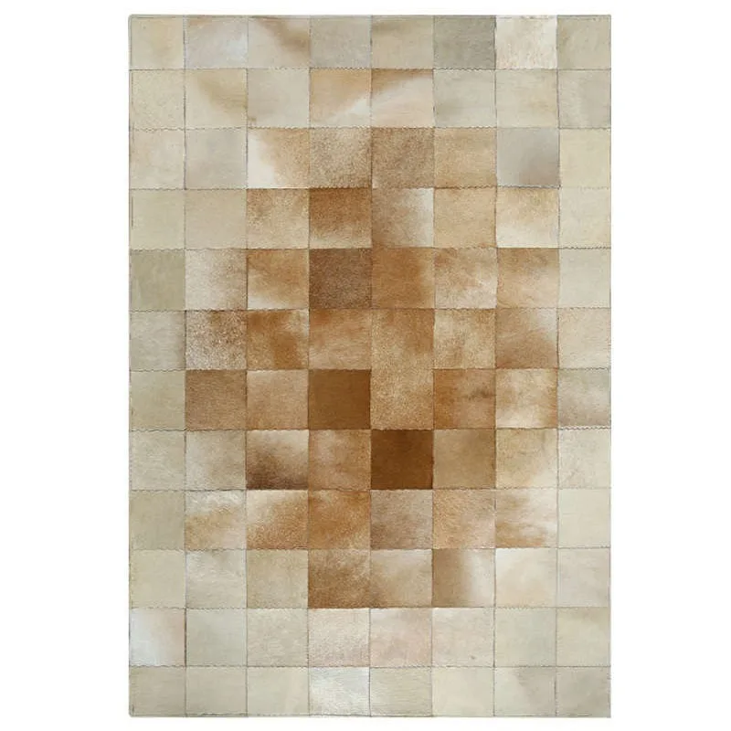 

Large Grid Cowhide Patchwork Carpet Gradient Design for Home Use in Bedrooms and Living Rooms