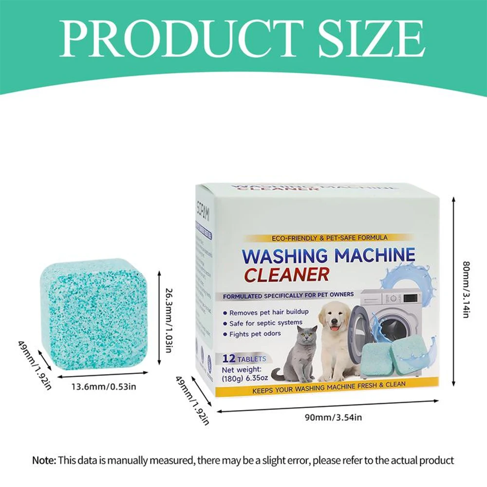 Tablettes nettoyantes pour lave-linge, lot de 12, sans danger pour les animaux, écologiques, neutralisent les odeurs liées aux animaux, nettoient en profondeur la saleté