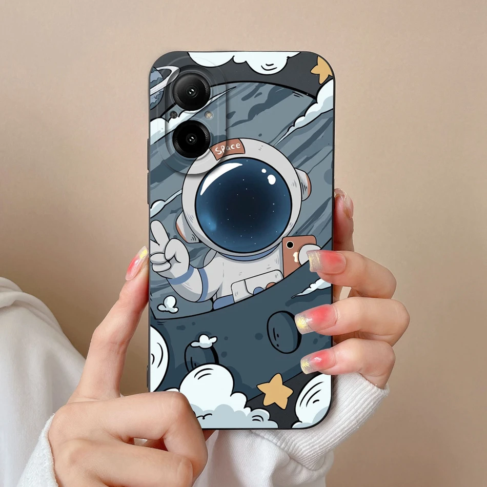 Case For Realme C67 Astronaut Flower Soft Liquid Silicone Camera Protection Phone Back Cover For Realme C 67 Protector Mask Gift