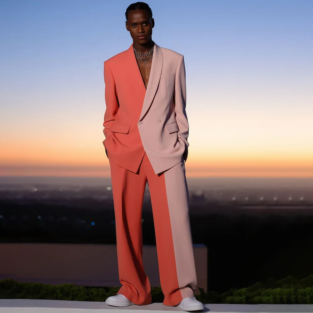 

Повседневные костюмы для мужчин, элегантный двубортный свободный пиджак с шалью и лацканами, новые полные комплекты по индивидуальному заказу, костюм из 2-х предметов, куртка, брюки