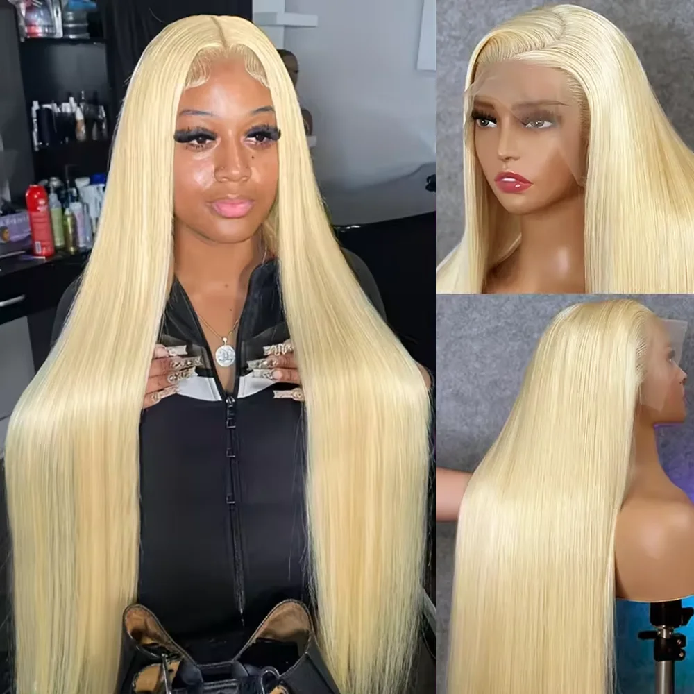 46 Zoll 13x4 13x6 HD Transparente Full Lace Frontal Perücken 613 Blond Gefärbte Glatte Echthaarperücke HD Lace Front Perücken für Frauen