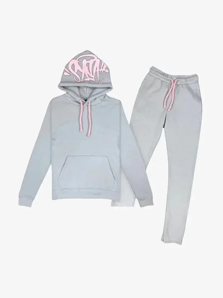 Y2k Street Męskie bluzy z kapturem Proste spodnie 2-częściowy zestaw Hip Hop Sportowe spodnie z kapturem Luźny bawełniany dres z nadrukiem