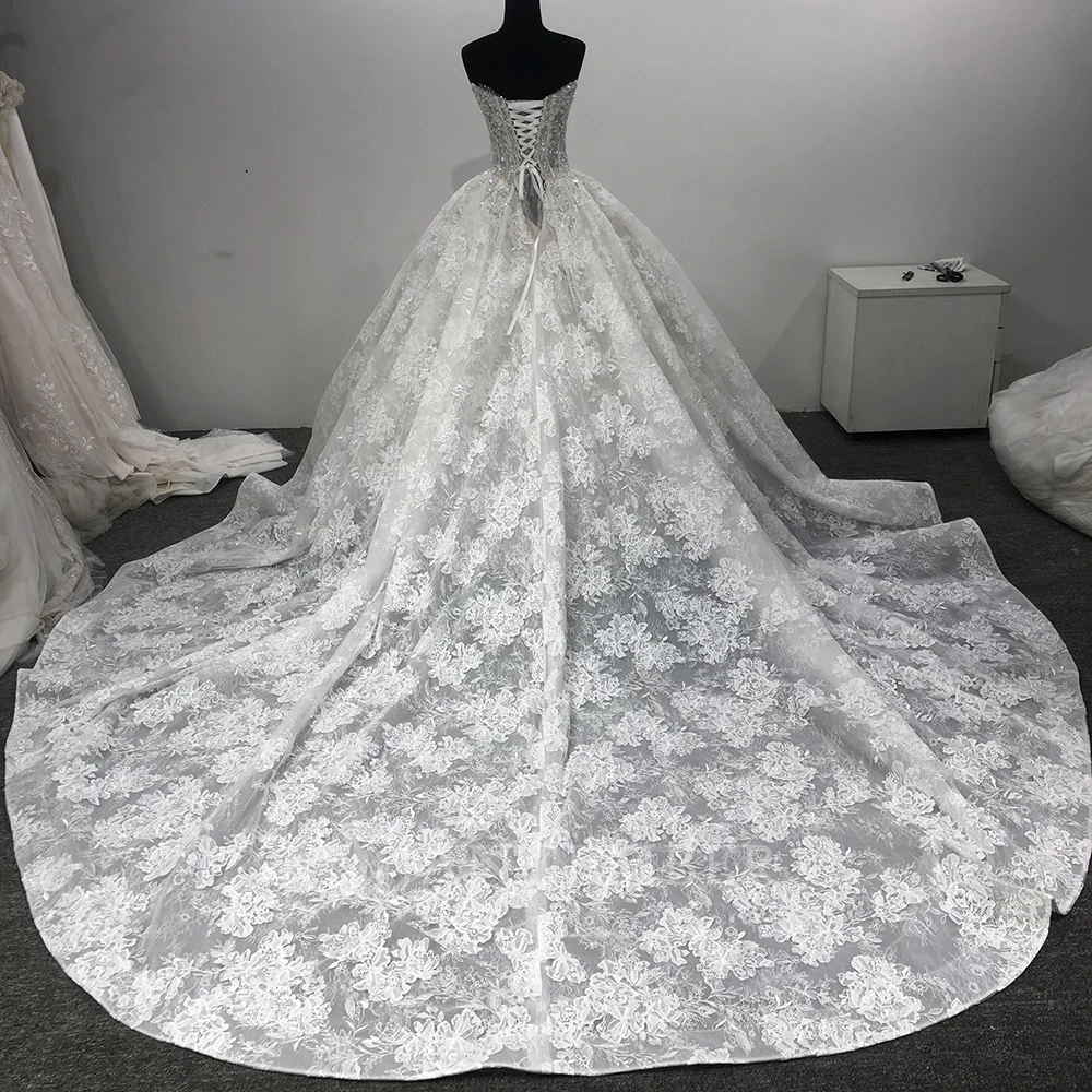 Customized Strapless Lace A-line Wedding Dress Backless Sleeveless Court Train Bridal Gown Bohemian свадебное плат
