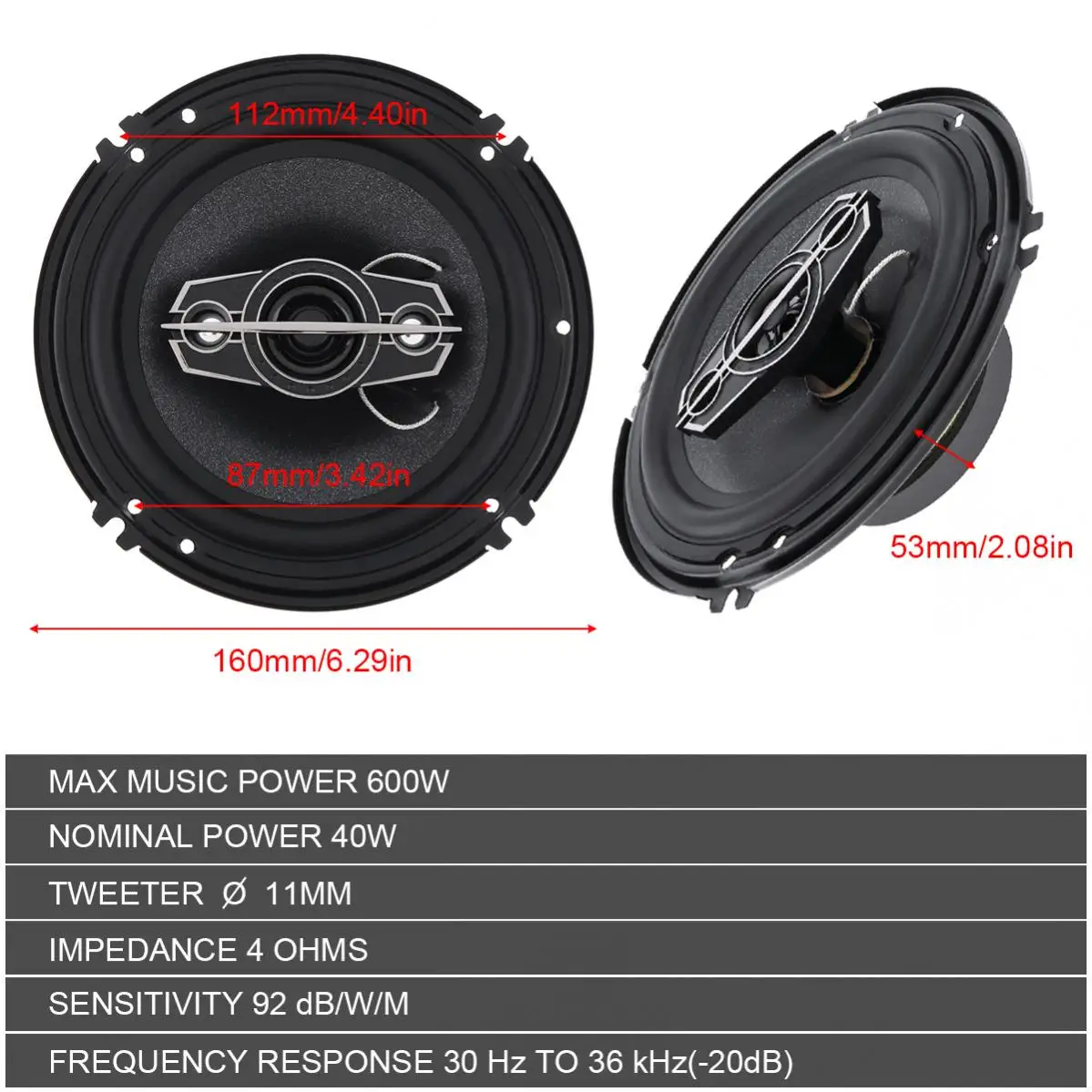 2pcs 6Inch 600W 4 Way 12V Car Coaxial Auto Music Stereo Full Range Frequency Hifi Speakers  Non-destructive Installation