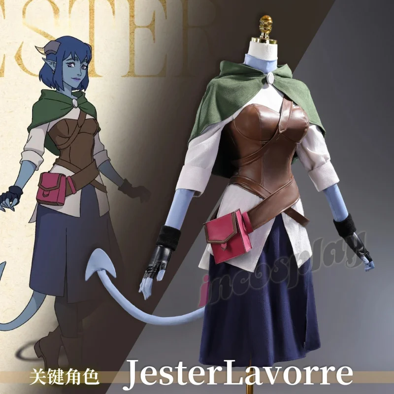 Предпродажа The Mighty Nein Jester Lavorre, карнавальный костюм с хвостовым рогом, полный комплект, женский игровой наряд в стиле аниме KKCos