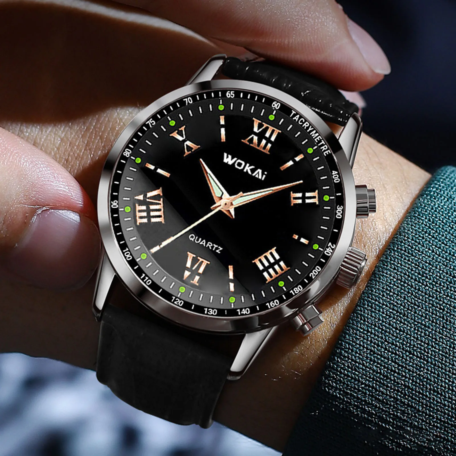 Business Quartz Sports Mens Watch PU Leather Strap Analog Digital Display Date Function Business Sport Watch