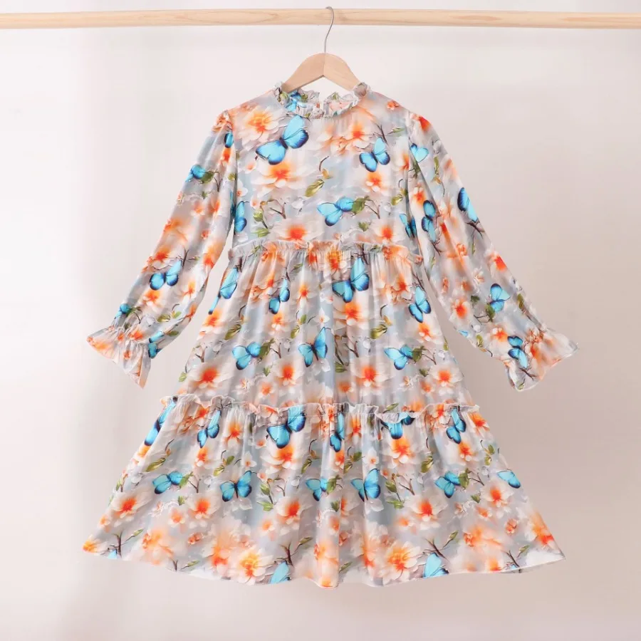 

【HOT】European and American girls pure cotton dress summer long dress Western-style parent-child dress vacation children long-