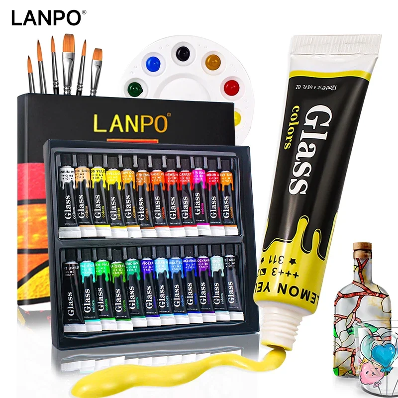 LANPO Acrylic Paints Glass/Textile Pigments Set 12/60ml 12/24/36 Colors Tubes Artist Drawing Fabric Oil water Paint Art supplies