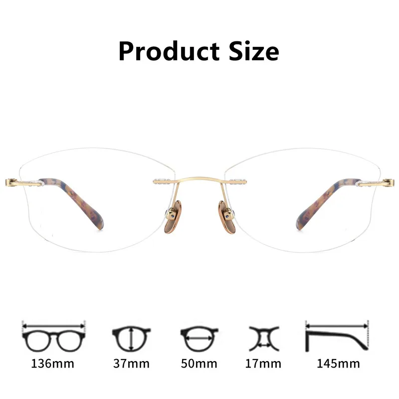 Fashionable women's polygonal frameless glasses with ultra light pure titanium myopia glasses MR-8 prescription 1.61 1.67 1.74