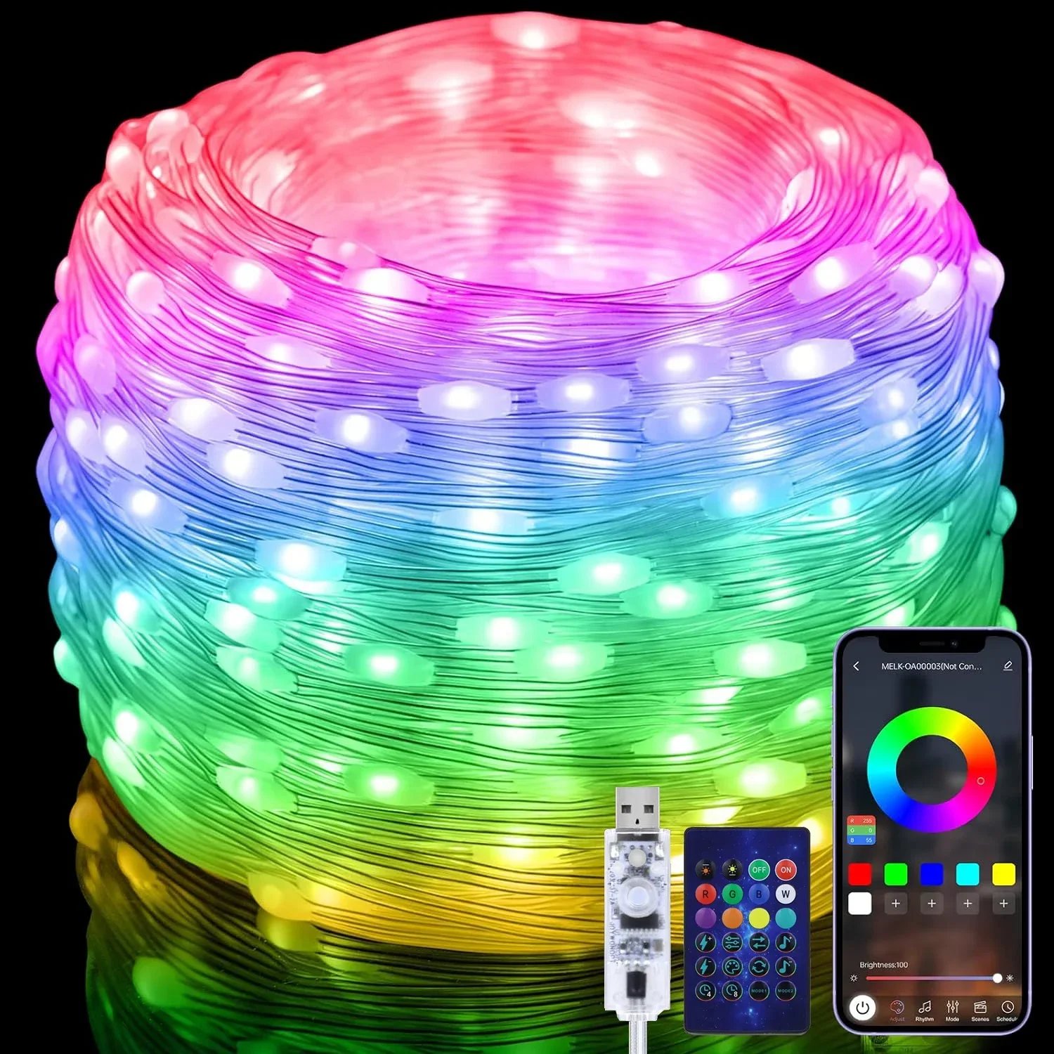 RGB IC Smart String Light DIY LED Fairy Twinkle Lights USB Garland Outdoor/Indoor Decoration for Home Bedroom Christmas Wedding