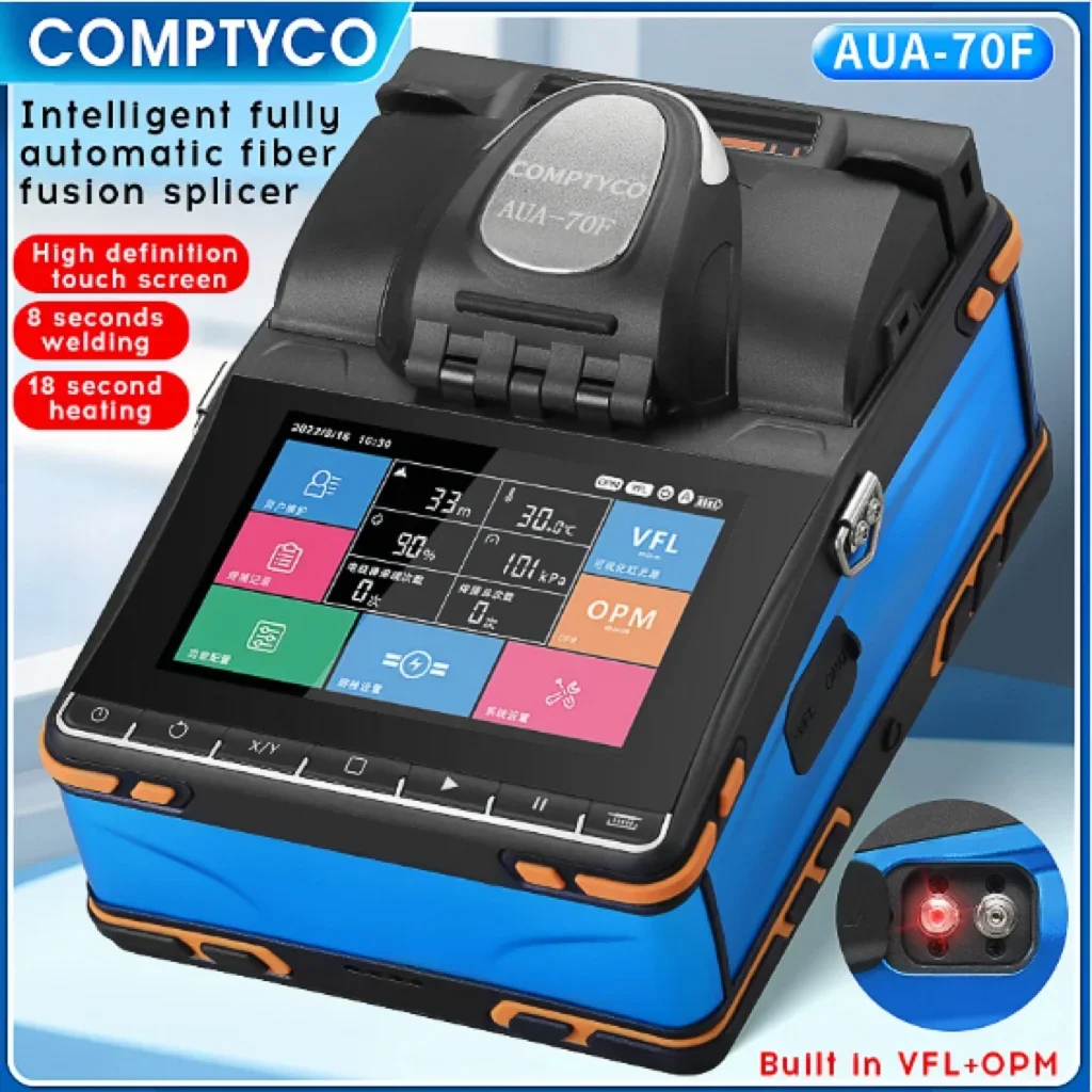 COMPTYCO Fiber Optic Fusion Splicer AUA-70F 6 Motors Optical Core Welder Splicing Machine With VFL OPM Tool Kits Touch Screen