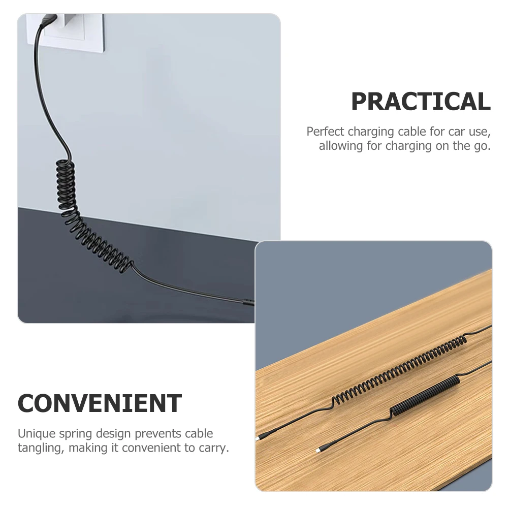 

2 Pcs Charging Cables Type-c Fast Charge Usb Spring Phone Usb-c Cord Black