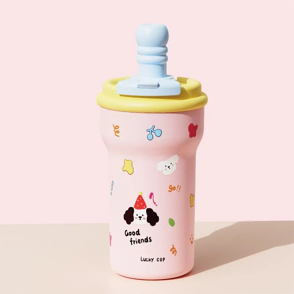 

Cute 600ml Vacuum Cup Cartoon Stainless Steel Straw Thermal Bottle Portable Large Capacity Water Mug