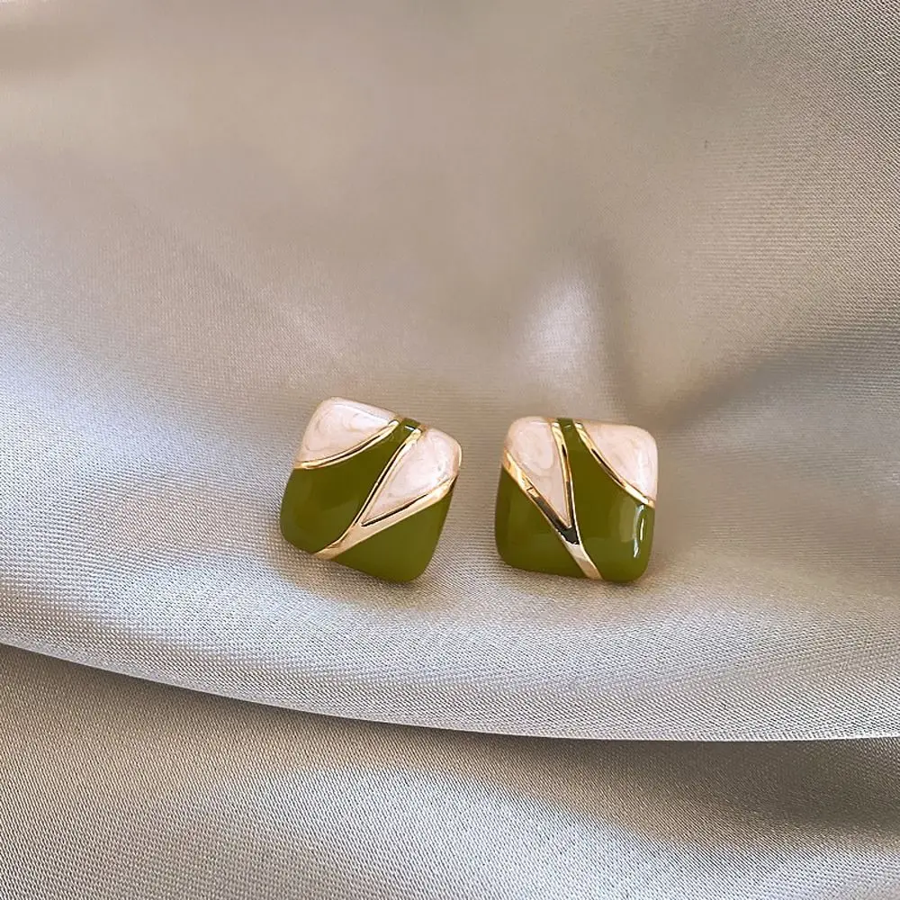 ความคมชัดสีอินเทรนด์ Niche Design แฟชั่นเครื่องประดับต่างหูสไตล์เกาหลี EAR Studs ต่างหูสตั๊ดสาวผู้หญิงต่างหูสแควร์