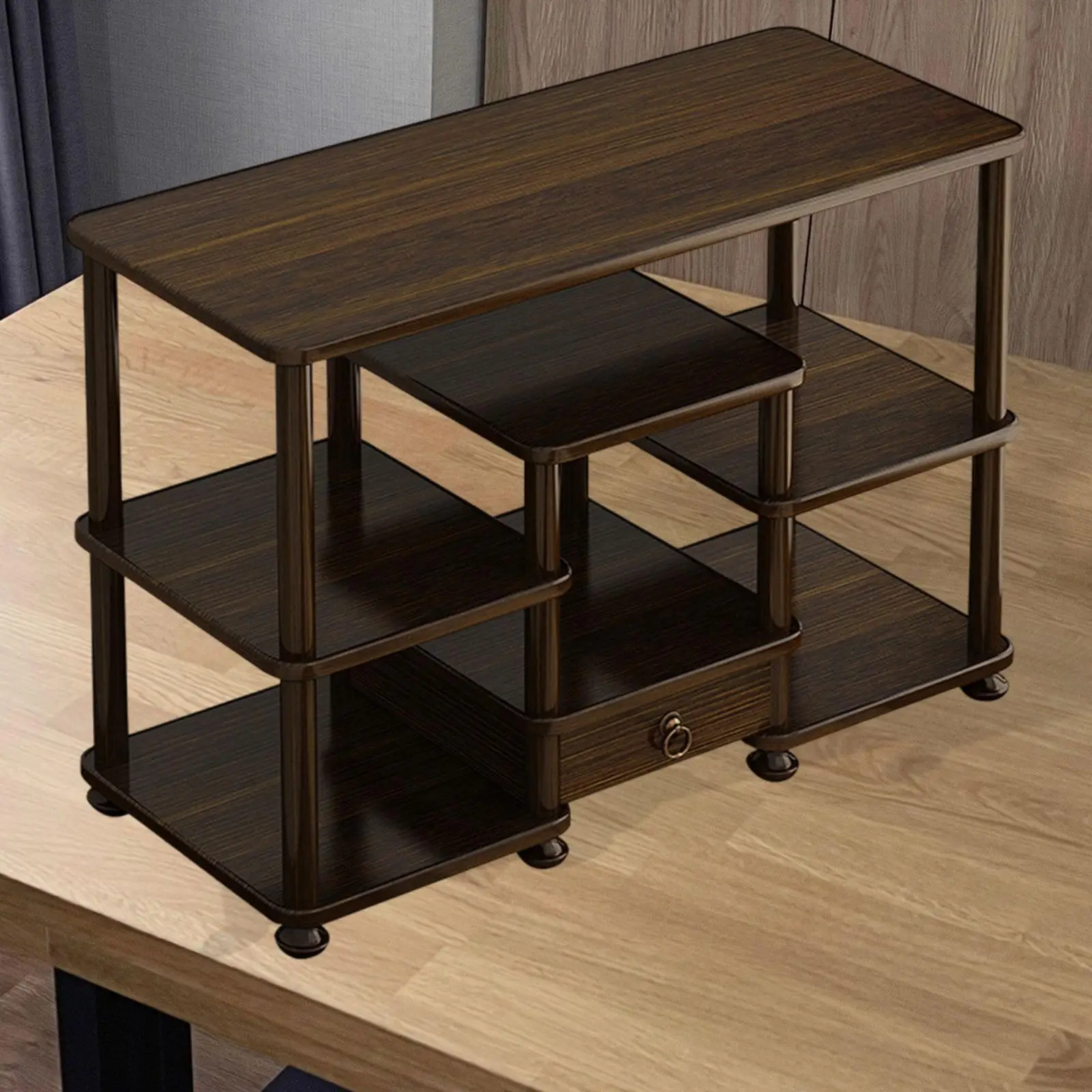 

Multilayer Desktop Rack with Drawer Design Wooden Japanese Style Tatami Table for Home Office Supplies Spice Vases Books Tea Cup