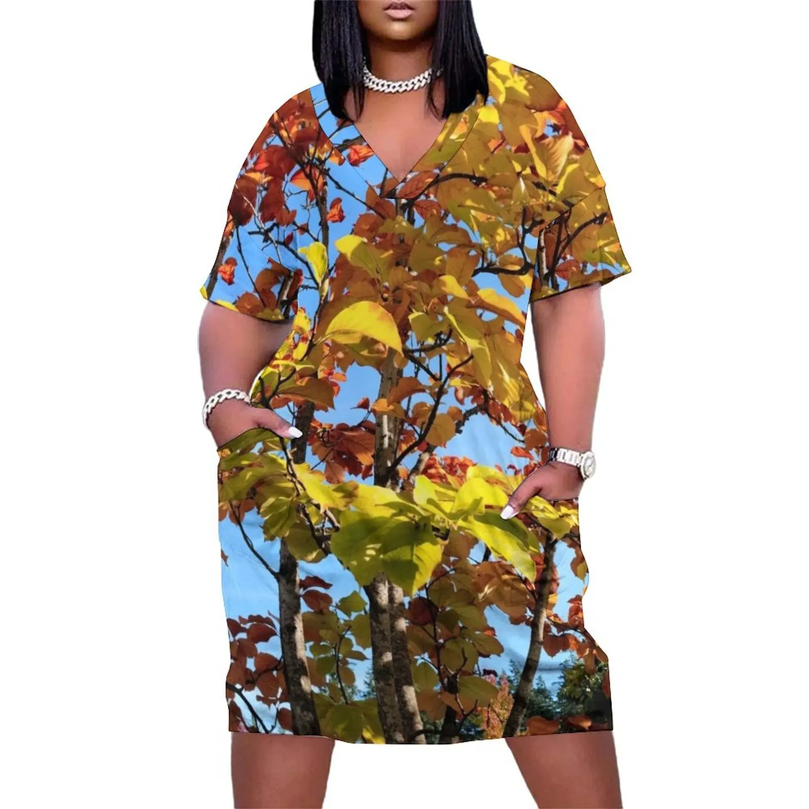 

Autumn Colors Loose Pocket Dress long dress women evening dress women Women's