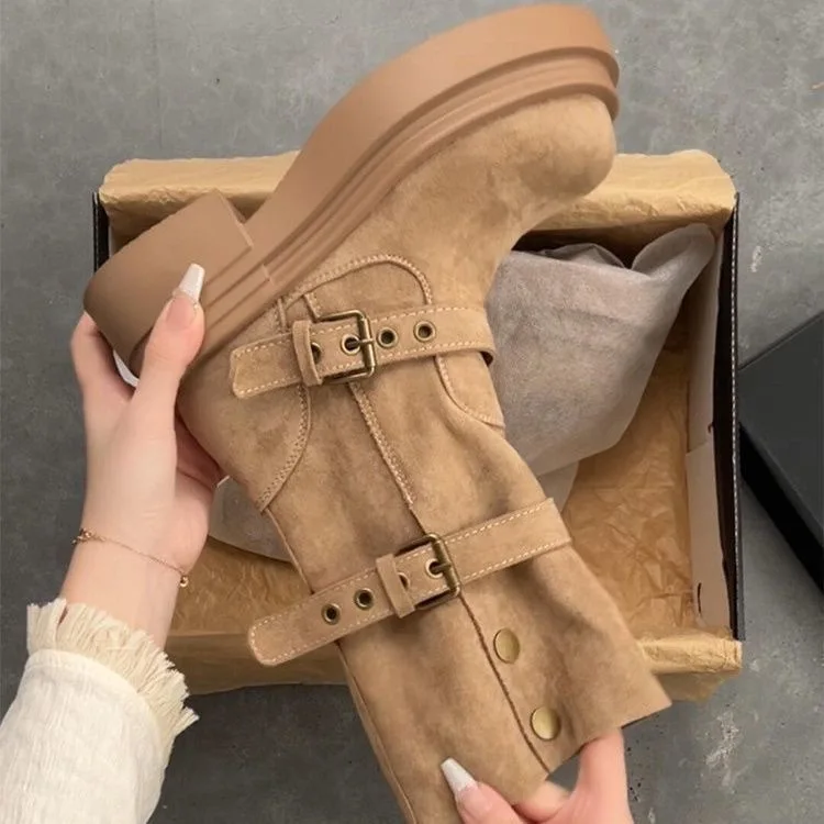 Women's Long Boots Fashion Platform Height Increasing Outdoor Knight Boots  Spring Autumn New Retro Belt Buckle Women Shoes view 4